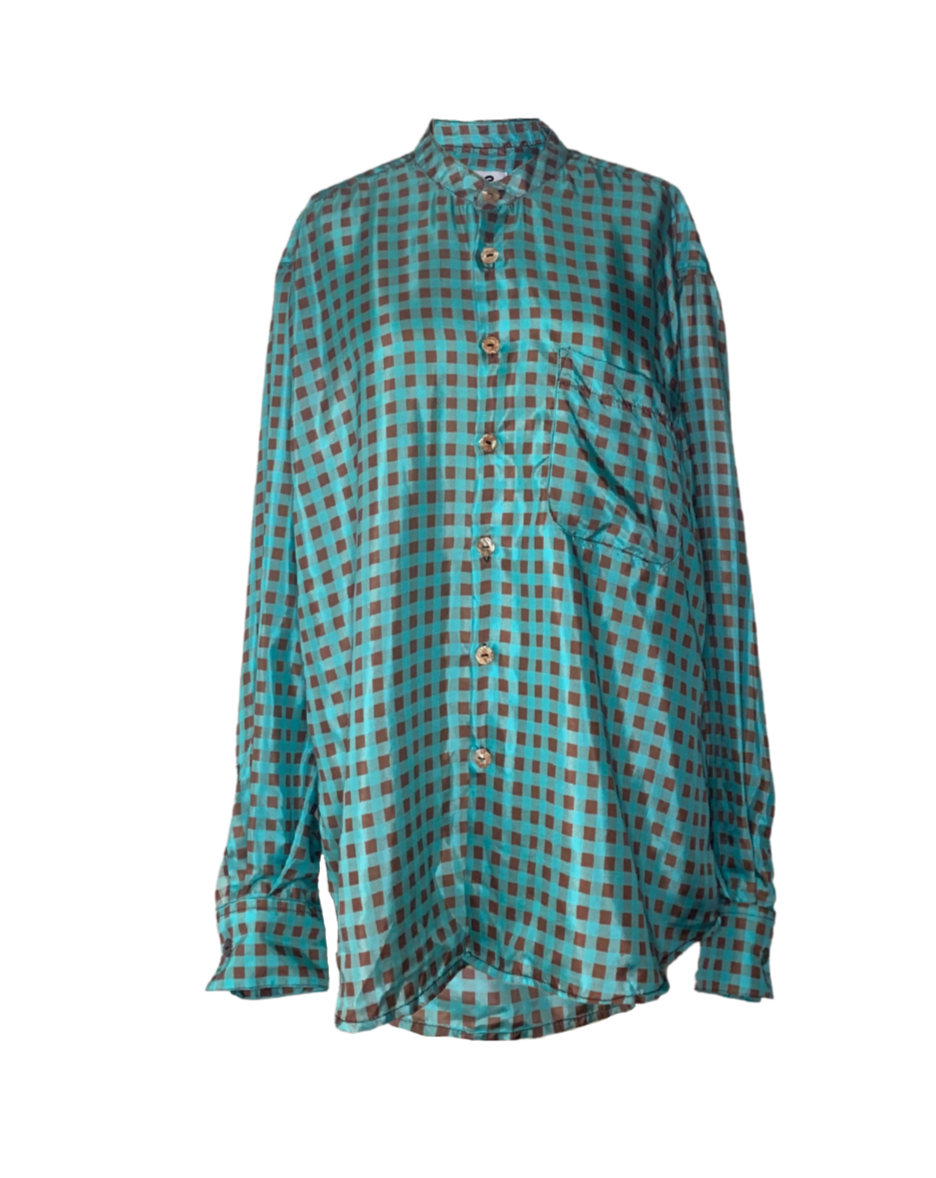 BOX PLEAT BUTTON UP VINTAGE SILK