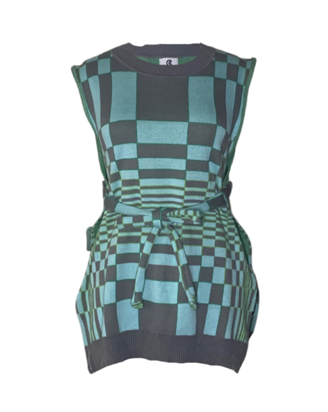 APRON VEST SIDE TIE BLUE X GREEN