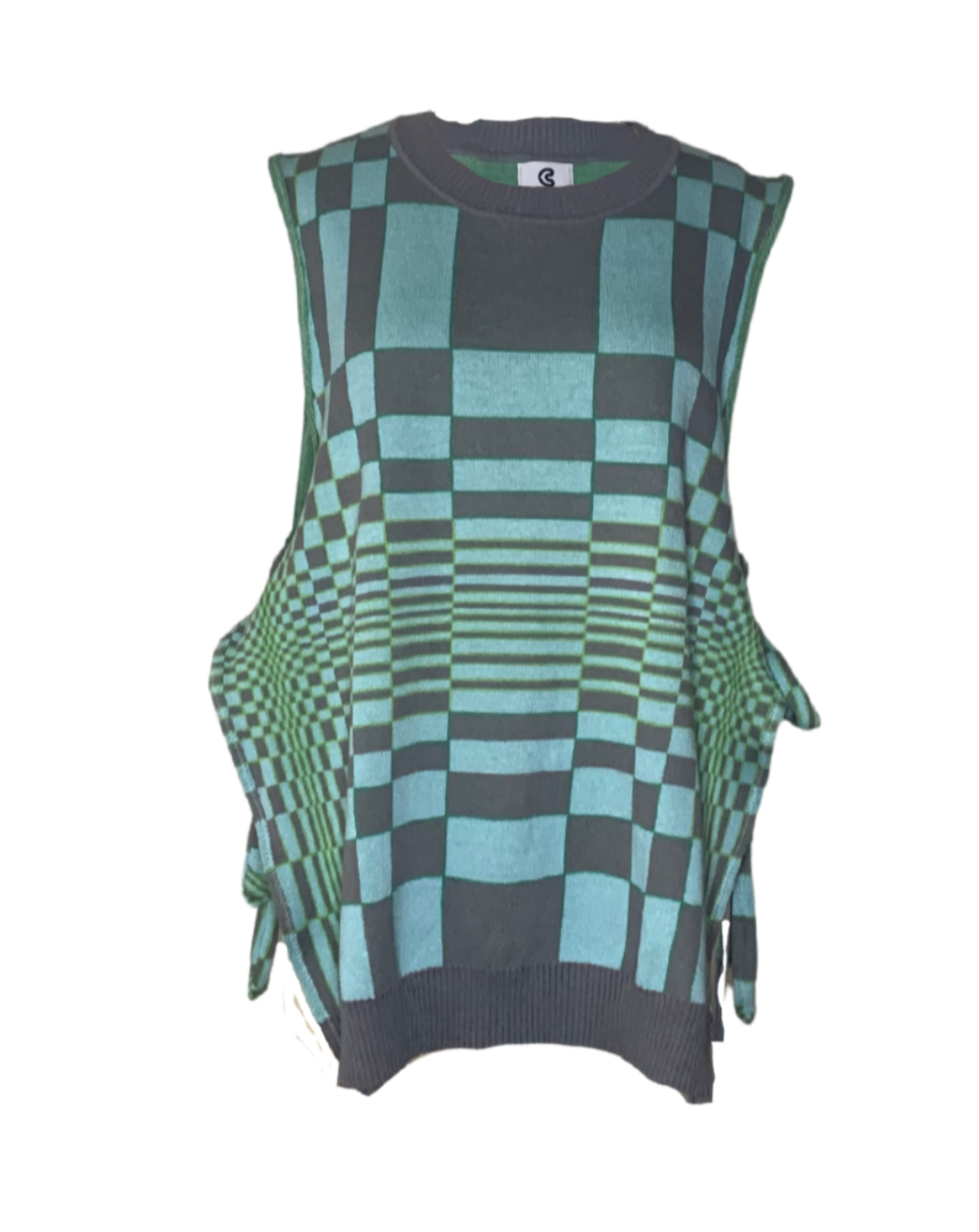 APRON VEST SIDE TIE BLUE X GREEN